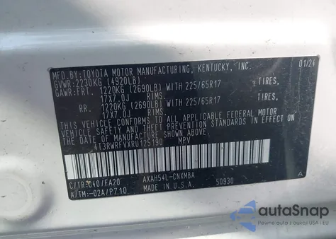 2024 Toyota Rav4 Hybrid Xle из США, поврежденный, VIN 4T3RWRFVXRU125190